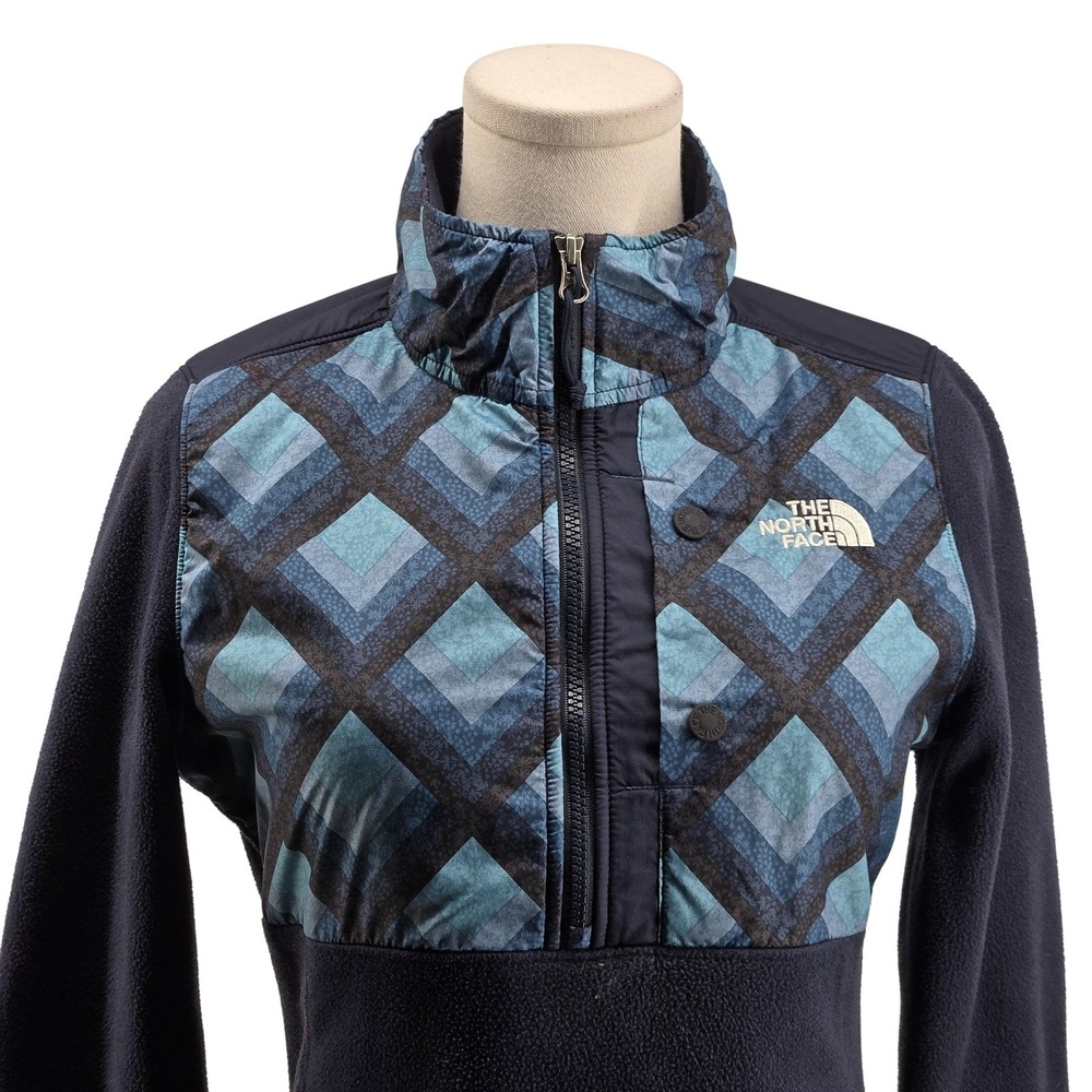 The North Face Jacket Womens XS Blue Quilted Fleece Collared 1/2 Zip Pockets